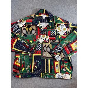 VINTAGE 90s Carroll Reed Jacket Womens Golf Tennis All Over Print Artsy Large